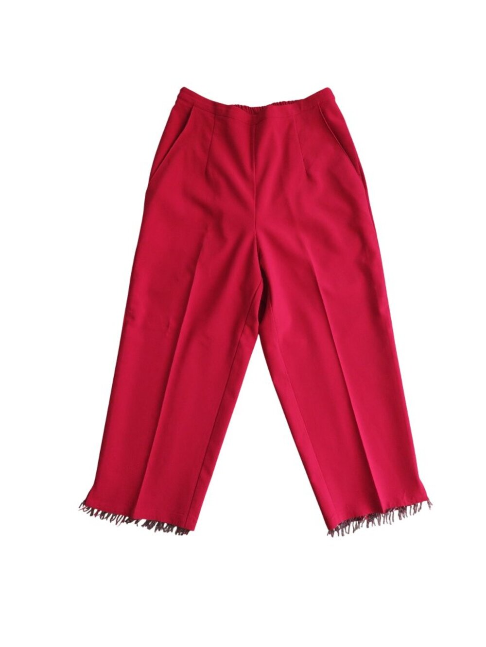 Vintage Caribou New York Womens Red Beaded Fringe Hem Crop Pants M Pockets